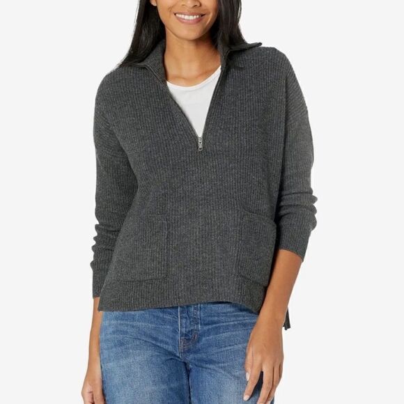 Madewell Glenbrook Half Zip Merino Wool Sweater Gray - Picture 1 of 10